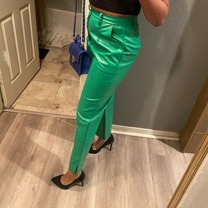 Green PU Leather Pants